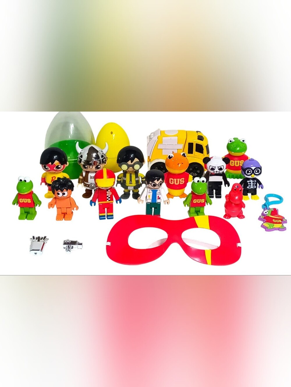 Ryan's World Mixed Toy Lot Action Figures, Accessories Gus, Panda, Eye Mask, Etc